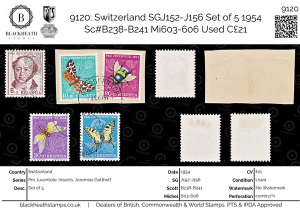 9120: Switzerland SGJ152-J156 Set of 5 1954 Sc#B238-B241 Mi603-606 Used C£21