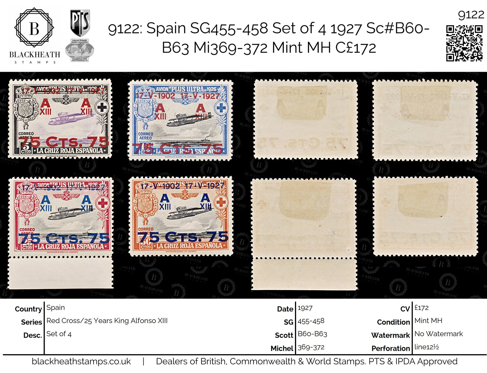 9122: Spain SG455-458 Set of 4 1927 Sc#B60-B63 Mi369-372 Mint MH C£172