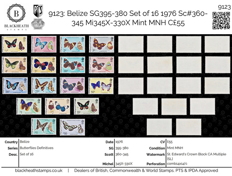 9123: Belize SG395-380 Set of 16 1976 Sc#360-345 Mi345X-330X Mint MNH C£55, image 1