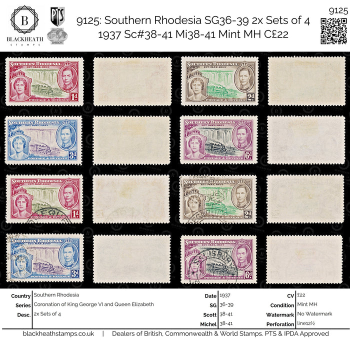 9125: Southern Rhodesia SG36-39 2x Sets of 4 1937 Sc#38-41 Mi38-41 Mint MH C£22
