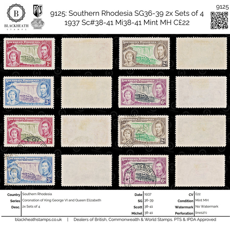 9125: Southern Rhodesia SG36-39 2x Sets of 4 1937 Sc#38-41 Mi38-41 Mint MH C£22, image 1
