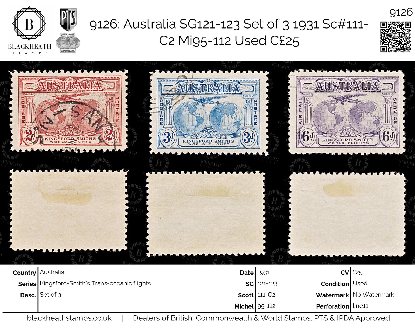 9126: Australia SG121-123 Set of 3 1931 Sc#111-C2 Mi95-112 Used C£25
