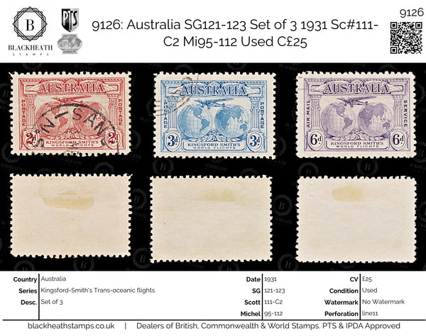 9126: Australia SG121-123 Set of 3 1931 Sc#111-C2 Mi95-112 Used C£25