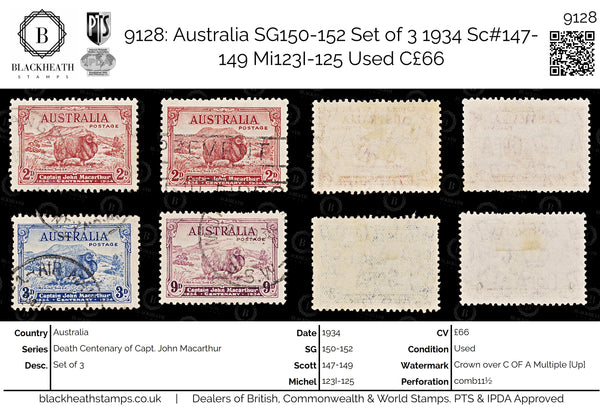 9128: Australia SG150-152 Set of 3 1934 Sc#147-149 Mi123I-125 Used C£66