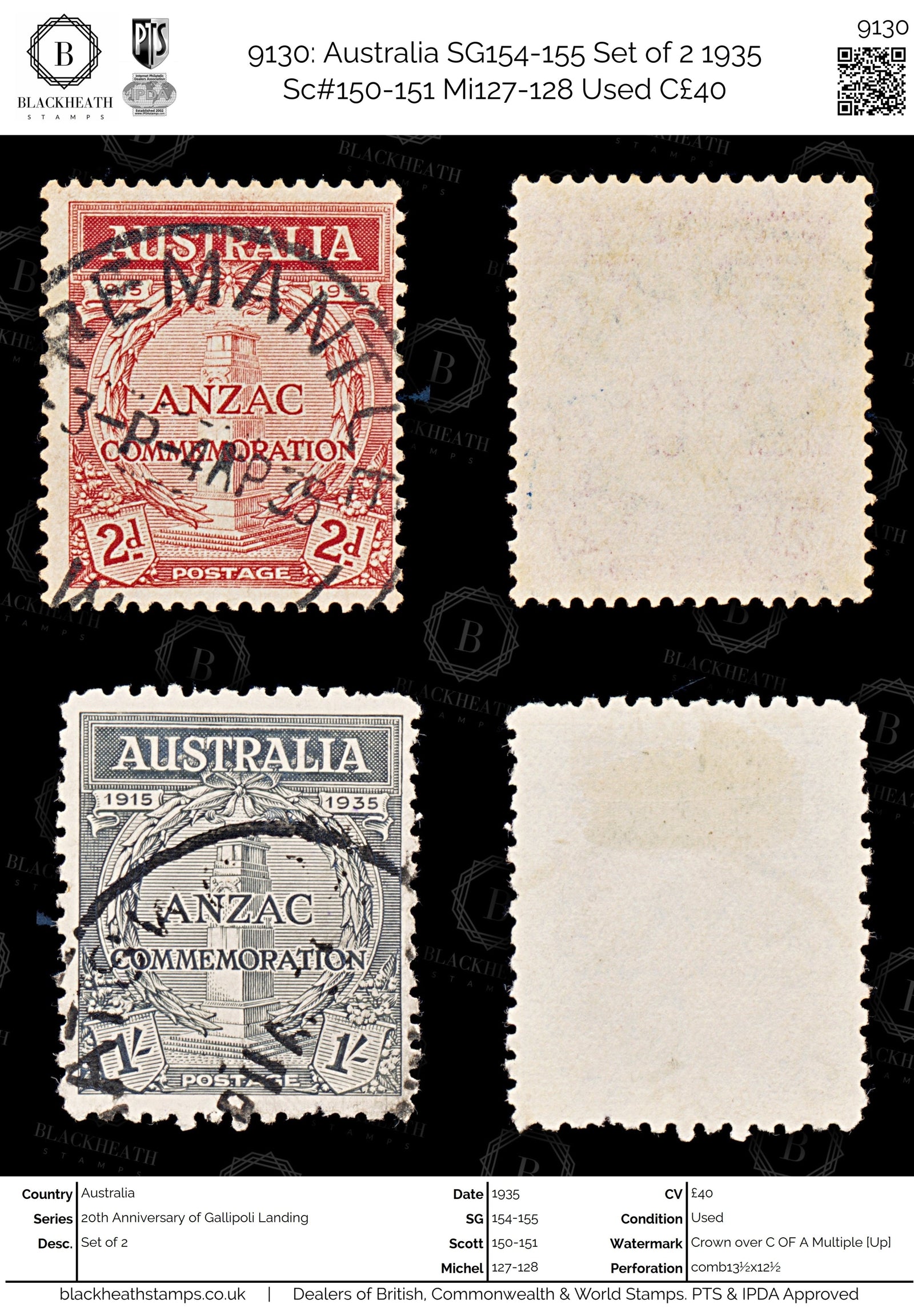 9130: Australia SG154-155 Set of 2 1935 Sc#150-151 Mi127-128 Used C£40