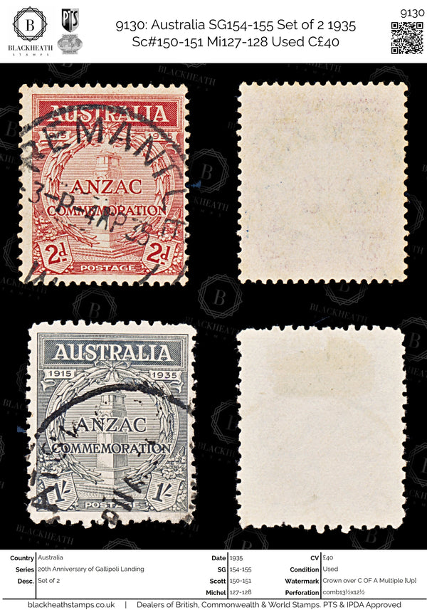 9130: Australia SG154-155 Set of 2 1935 Sc#150-151 Mi127-128 Used C£40