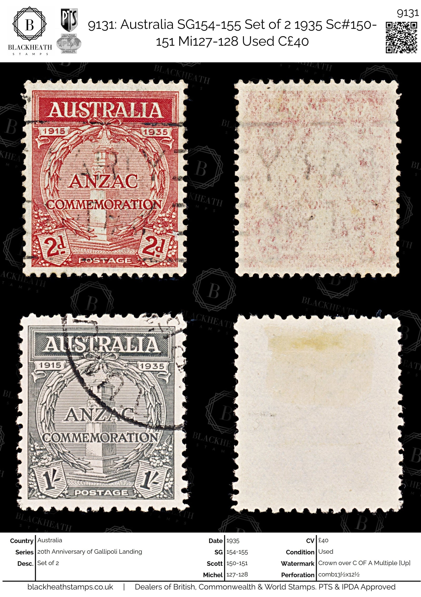 9131: Australia SG154-155 Set of 2 1935 Sc#150-151 Mi127-128 Used C£40