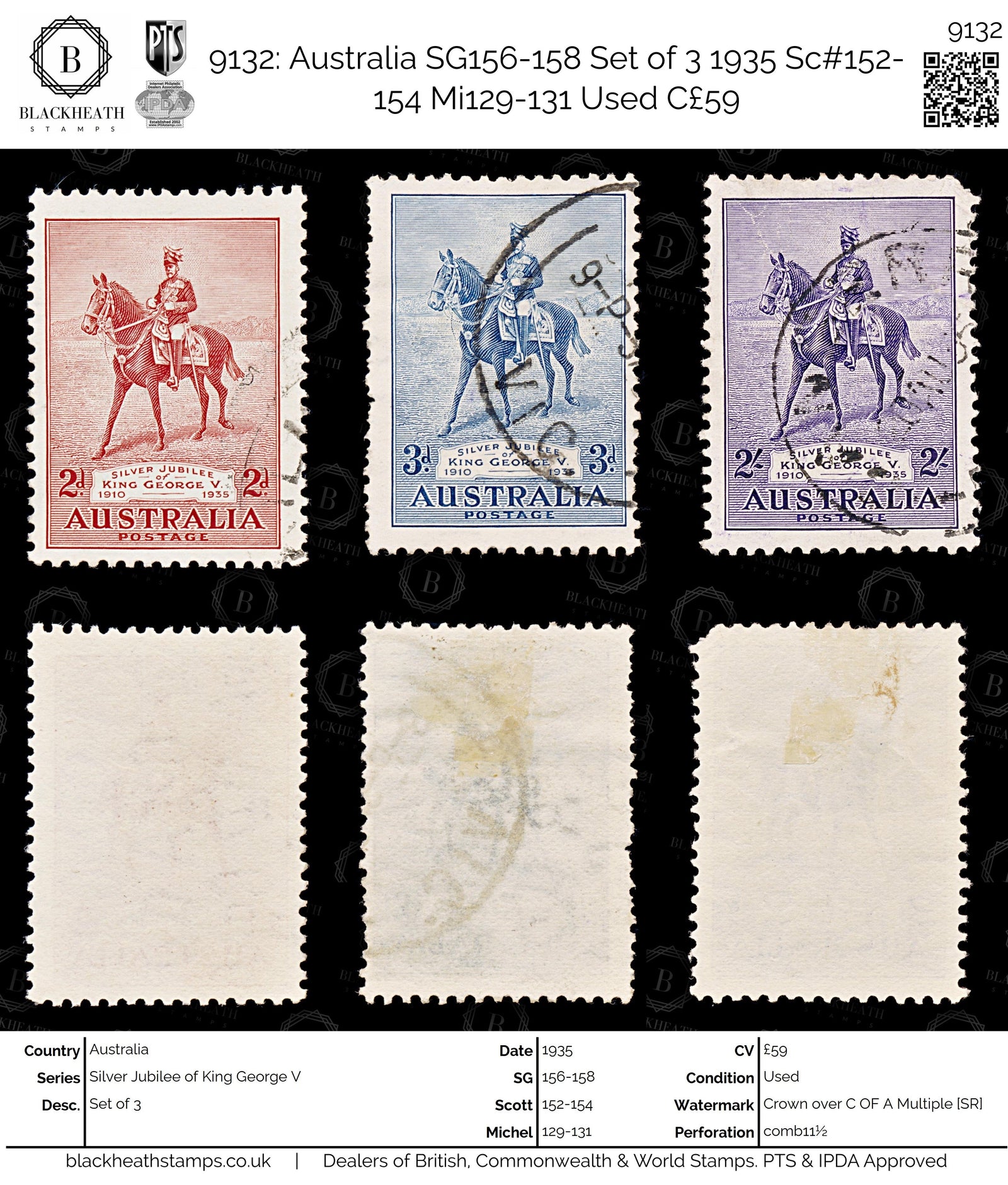 9132: Australia SG156-158 Set of 3 1935 Sc#152-154 Mi129-131 Used C£59