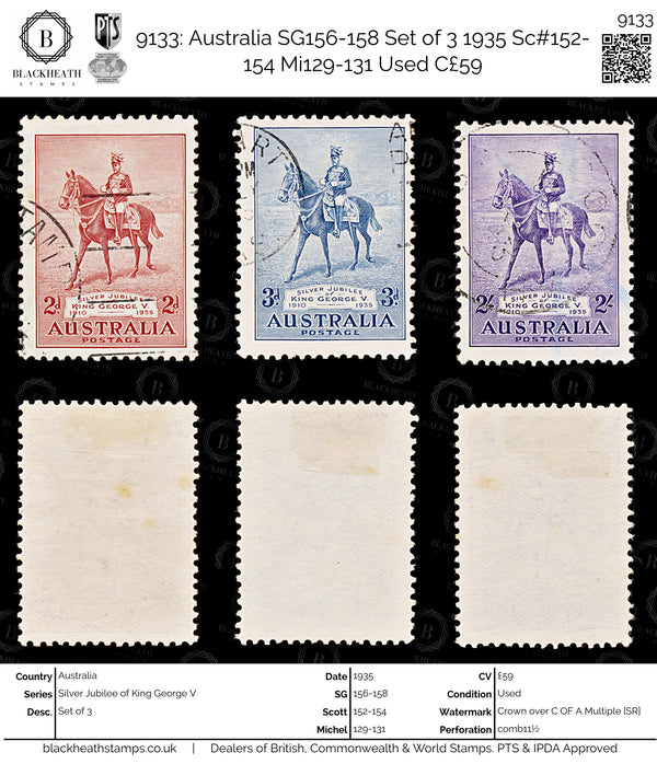 9133: Australia SG156-158 Set of 3 1935 Sc#152-154 Mi129-131 Used C£59