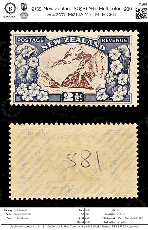 9155: New Zealand SG581 2½d Multicolor 1936 Sc#207b Mi216A Mint MLH C£11