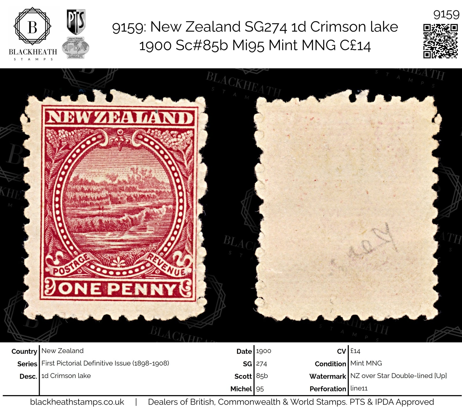 9159: New Zealand SG274 1d Crimson lake 1900 Sc#85b Mi95 Mint MNG C£14