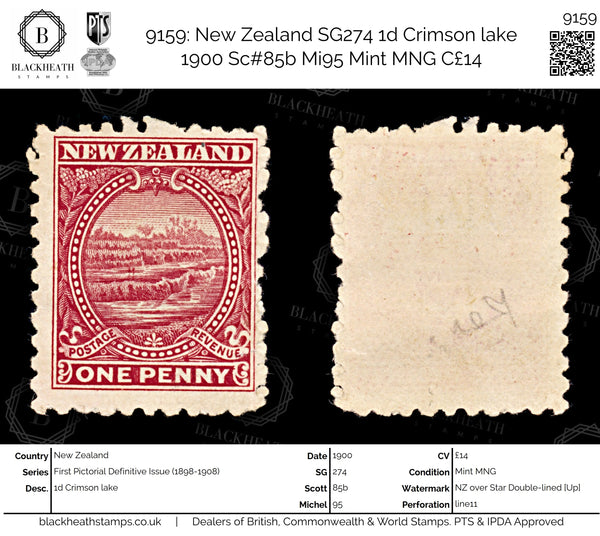 9159: New Zealand SG274 1d Crimson lake 1900 Sc#85b Mi95 Mint MNG C£14