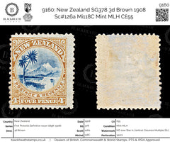 9160: New Zealand SG378 3d Brown 1908 Sc#126a Mi118C Mint MLH C£55, view 1