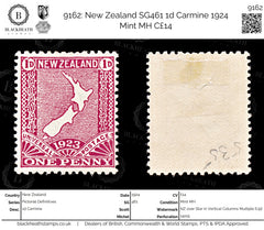 9162: New Zealand SG461 1d Carmine 1924 Mint MH C£14, view 1