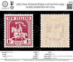 9163: New Zealand SG555 1+1d Carmine 1934 Sc#B7 Mi188 Mint MH C£11, view 1