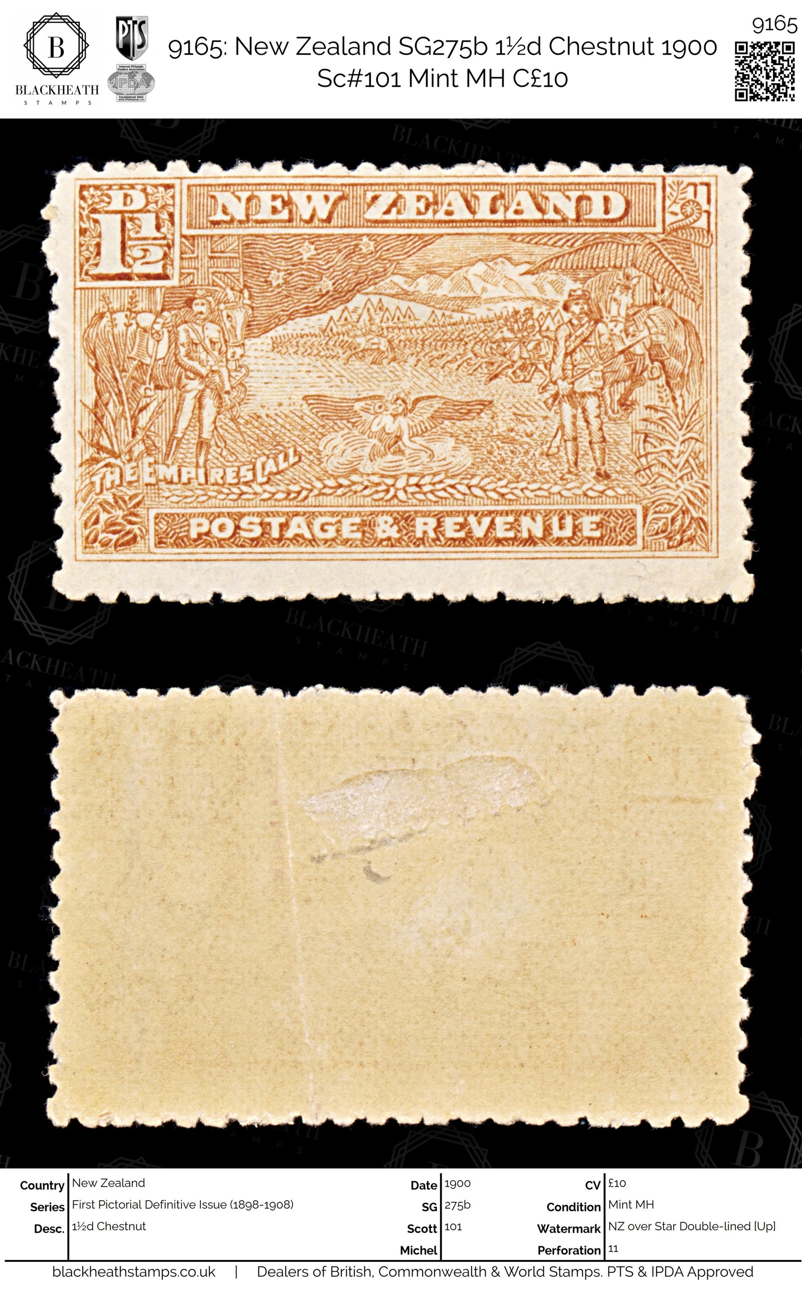 9165: New Zealand SG275b 1½d Chestnut 1900 Sc#101 Mint MH C£10