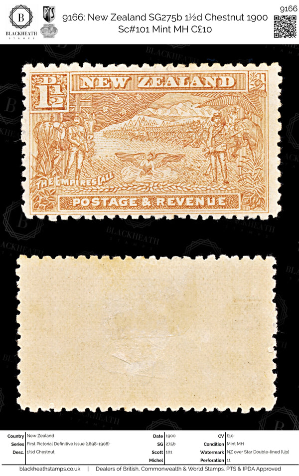 9166: New Zealand SG275b 1½d Chestnut 1900 Sc#101 Mint MH C£10