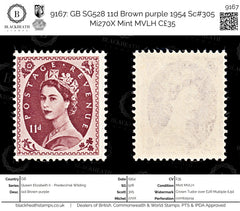 9167: GB SG528 11d Brown purple 1954 Sc#305 Mi270X Mint MVLH C£35, view 1