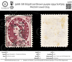 9168: GB SG528 11d Brown purple 1954 Sc#305 Mi270X Used C£15, view 1
