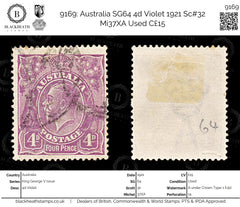 9169: Australia SG64 4d Violet 1921 Sc#32 Mi37XA Used C£15, view 1