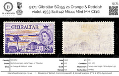 9171: Gibraltar SG155 2s Orange &  Reddish violet 1953 Sc#142 Mi144 Mint MH C£16, view 1