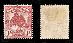 9173: Gilbert & Ellice SG9 1d Carmine 1911 Sc#9 Mi9 Used C£14, view 2