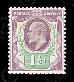9184: GB SG221 1½d Black purple violet &  Bluish green 1905 Sc#129 Mi105Iwa Mint MH C£50, view 3
