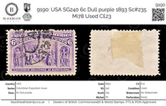 9190: USA SG240 6c Dull purple 1893 Sc#235 Mi78 Used C£23, view 1
