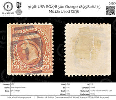 9196: USA SG278 50c Orange 1895 Sc#275 Mi112a Used C£36, view 1