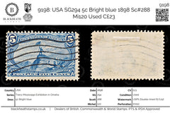 9198: USA SG294 5c Bright blue 1898 Sc#288 Mi120 Used C£23, view 1