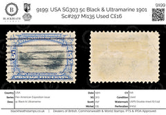 9199: USA SG303 5c Black &  Ultramarine 1901 Sc#297 Mi135 Used C£16, view 1