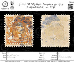 9200: USA SG316 50c Deep orange 1903 Sc#310 Mi148A Used C£32, view 1