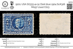 9201: USA SG333 4x 5c Dark blue 1904 Sc#326 Mi157 Used C£23, view 1