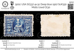 9202: USA SG337 4x 5c Deep blue 1907 Sc#330 Mi161 Used C£30, view 1
