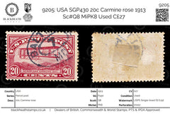 9205: USA SGP430 20c Carmine rose 1913 Sc#Q8 MiPK8 Used C£27, view 1