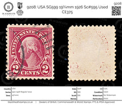 9208: USA SG599 19¾mm 1926 Sc#595 Used C£375, view 1