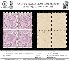 9211: New Zealand SG229 Block of 4 1895 Sc#62 Mi55E Mint MNH C£100, view 1