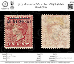 9213: Montserrat SG1 1d Red 1883 Sc#1 Mi1 Used C£19, view 1