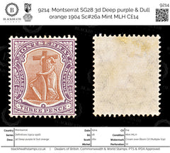9214: Montserrat SG28 3d Deep purple &  Dull orange 1904 Sc#26a Mint MLH C£14, view 1