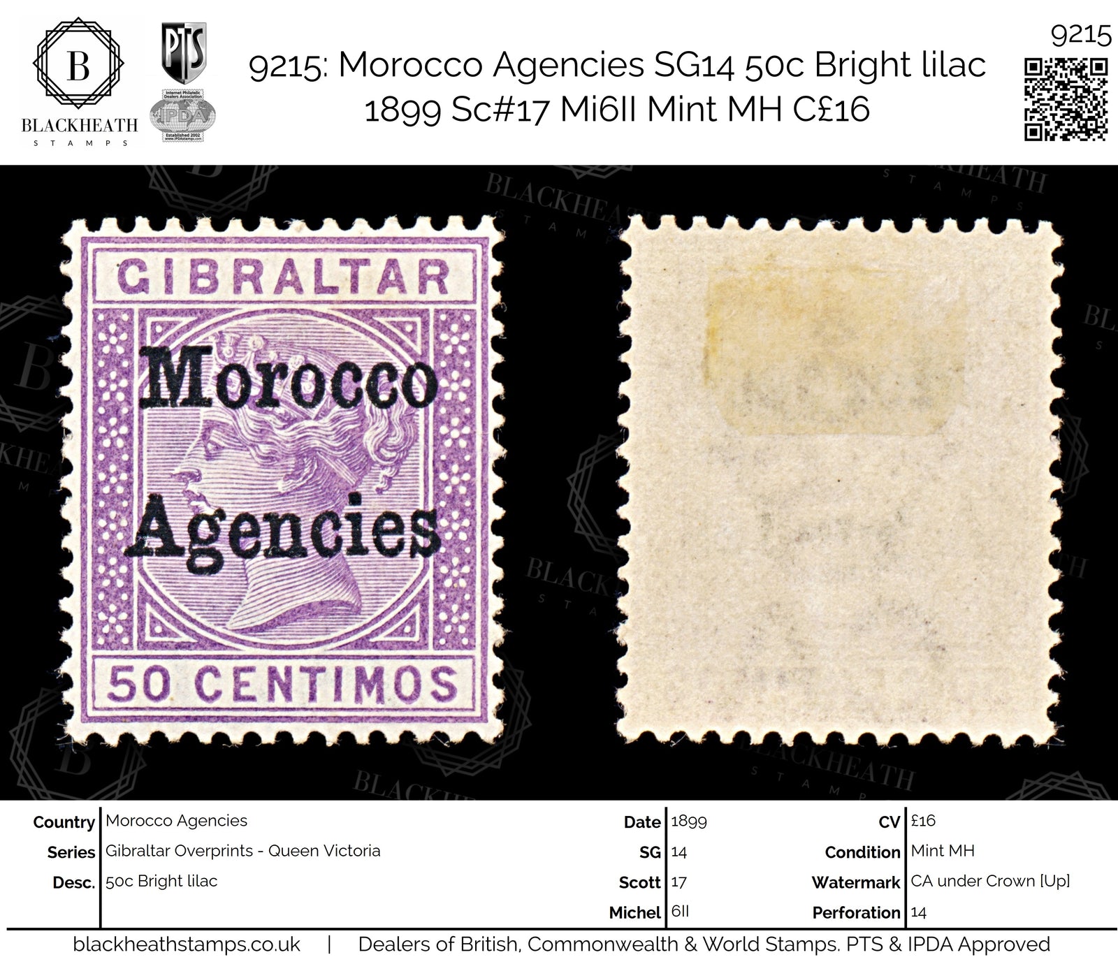 9215: Morocco Agencies SG14 50c Bright lilac 1899 Sc#17 Mi6II Mint MH C£16