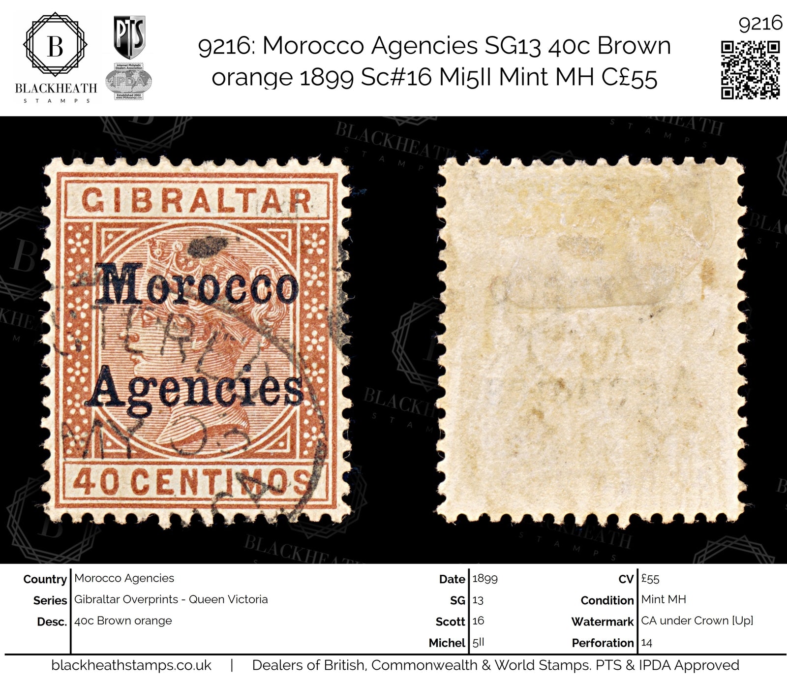 9216: Morocco Agencies SG13 40c Brown orange 1899 Sc#16 Mi5II Mint MH C£55