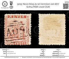 9219: Nevis SG15 2x 1d Vermilion red 1877 Sc#14 Mi8A Used C£26, view 1