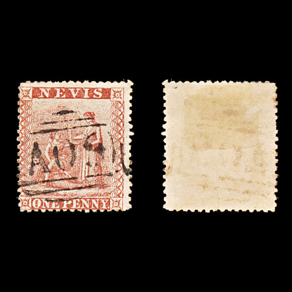 9219: Nevis SG15 2x 1d Vermilion red 1877 Sc#14 Mi8A Used C£26