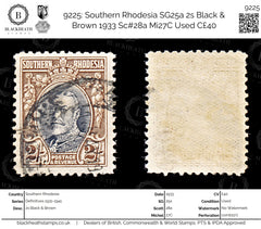 9225: Southern Rhodesia SG25a 2s Black &  Brown 1933 Sc#28a Mi27C Used C£40, view 1
