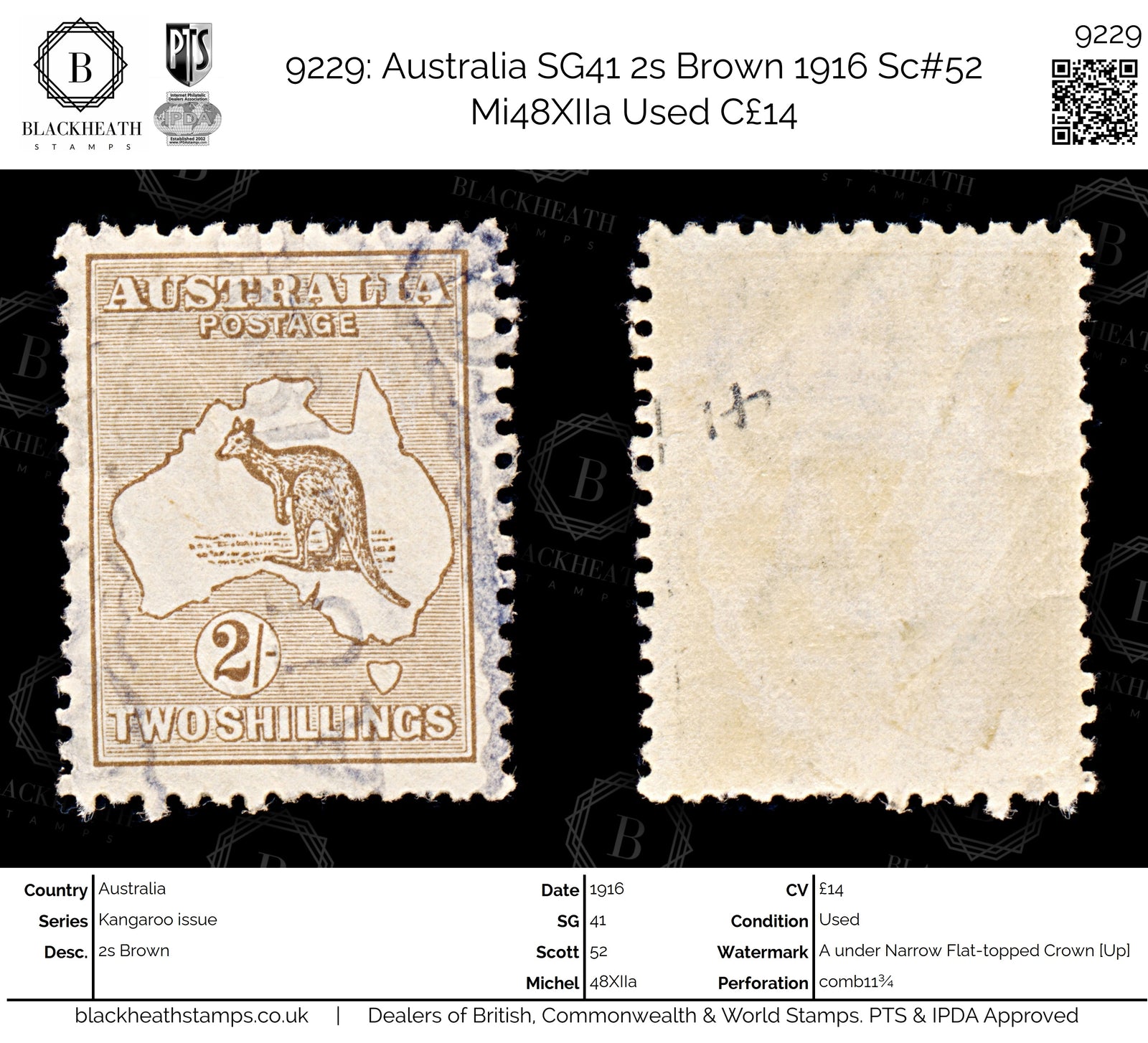 9229: Australia SG41 2s Brown 1916 Sc#52 Mi48XIIa Used C£14