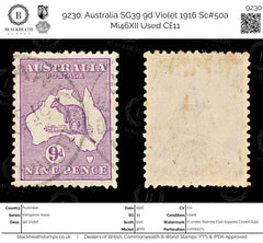 9230: Australia SG39 9d Violet 1916 Sc#50a Mi46XII Used C£11, view 1