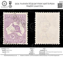 9231: Australia SG39 9d Violet 1916 Sc#50a Mi46XII Used C£11, view 1