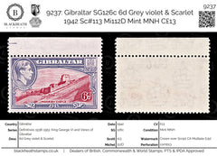 9237: Gibraltar SG126c 6d Grey violet &  Scarlet 1942 Sc#113 Mi112D Mint MNH C£13, view 1