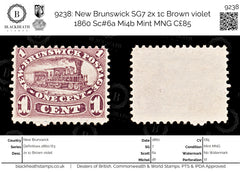 9238: New Brunswick SG7 2x 1c Brown violet 1860 Sc#6a Mi4b Mint MNG C£85, view 1