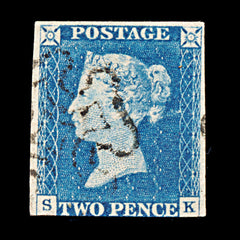 9249: GB SG5 Plate 1 "SK" Black MX 1840 Sc#2 Mi2b Used C£975, view 2